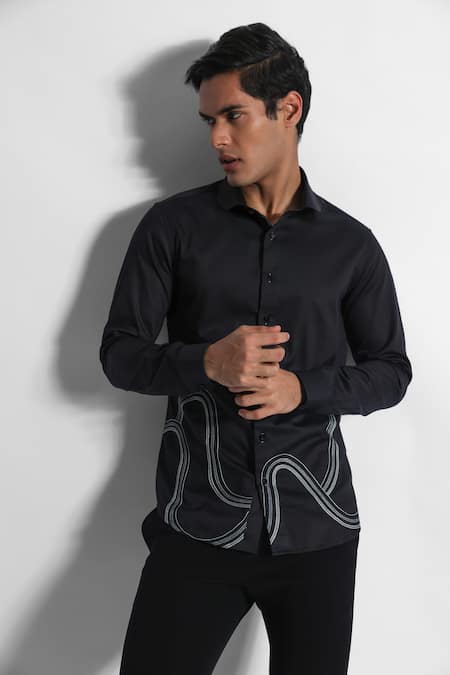 Paarsh Placed Wave Threadwork Shirt 