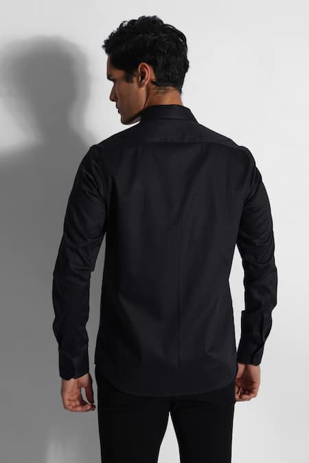 Shop PAARSH Black Gingham Embroidery Placed Wave Threadwork Shirt at Aza Fashions Shop_PAARSH_Black Gingham Embroidery Placed Wave Threadwork Shirt _at_Aza_Fashions