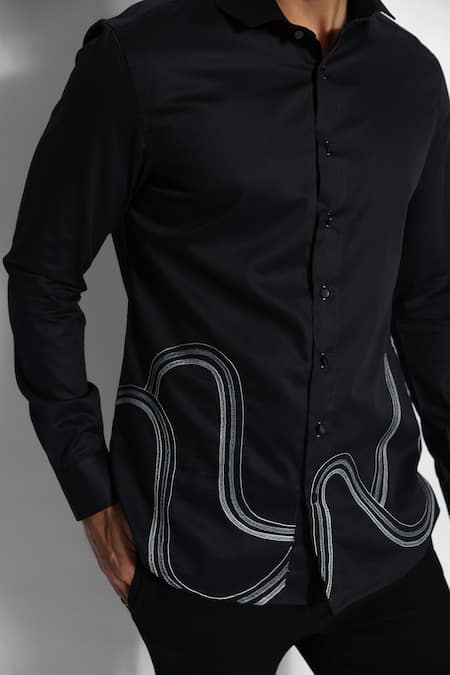 Buy PAARSH Black Gingham Embroidery Placed Wave Threadwork Shirt Online at Aza Fashions Buy_PAARSH_Black Gingham Embroidery Placed Wave Threadwork Shirt _Online_at_Aza_Fashions
