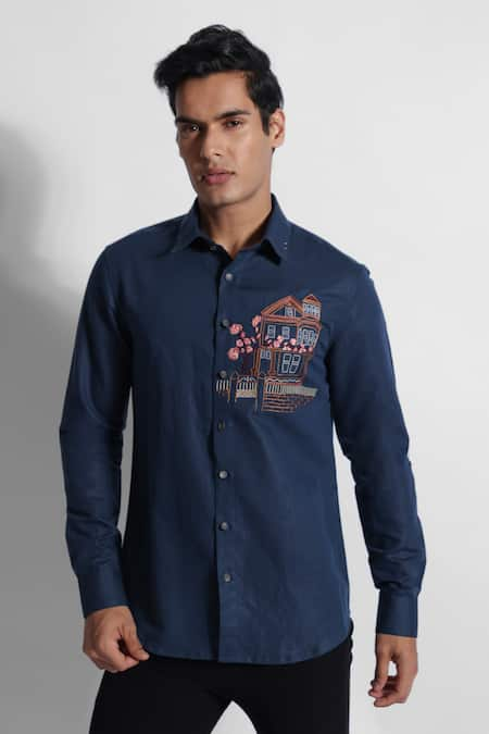 Paarsh Threadwork House Pattern Shirt 