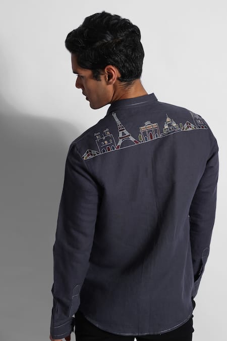 PAARSH Cotton Linen Placed Threadwork Shirt 