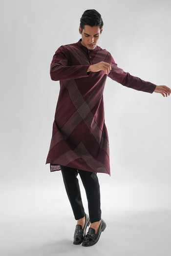 PAARSH_Blue Chanderi, Cotton Embroidery Kurta And Pant Set _Online_at_Aza_Fashions