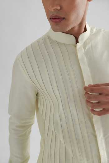 Shop Paarsh Yellow Bamboo, Cotton Hawk Cord Work Kurta Set Online at Aza Fashions Shop_Paarsh_Yellow Bamboo, Cotton Hawk Cord Work Kurta Set _Online_at_Aza_Fashions