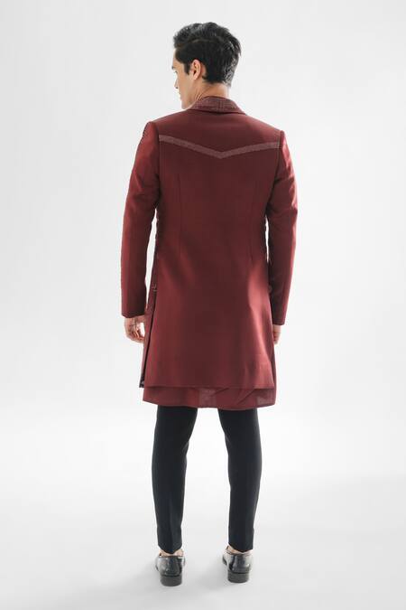 Shop PAARSH Brown Modal, Satin, Terrycloth Crystals, Phlox Embellished Achkan Pant Set at Aza Fashions Shop_PAARSH_Brown Modal, Satin, Terrycloth Crystals, Phlox Embellished Achkan Pant Set _at_Aza_Fashions