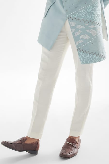 Buy PAARSH Sky Blue Linen, Cotton Xanthos Asymmetric Panels Embroidered Achkan With Pant Online at Aza Fashions Buy_PAARSH_Sky Blue Linen, Cotton Xanthos Asymmetric Panels Embroidered Achkan With Pant _Online_at_Aza_Fashions