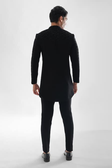 Shop PAARSH Blue Cotton, Terrycloth Crystals, Embroidery Anant Embellished Achkan With Pant at Aza Fashions Shop_PAARSH_Blue Cotton, Terrycloth Crystals, Embroidery Anant Embellished Achkan With Pant _at_Aza_Fashions