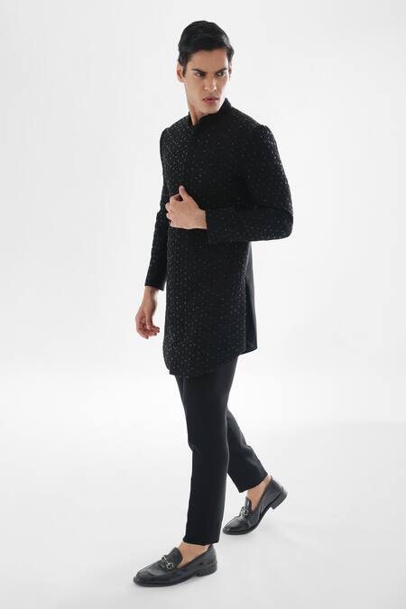 Buy PAARSH Blue Cotton, Terrycloth Crystals, Embroidery Anant Embellished Achkan With Pant Online at Aza Fashions Buy_PAARSH_Blue Cotton, Terrycloth Crystals, Embroidery Anant Embellished Achkan With Pant _Online_at_Aza_Fashions