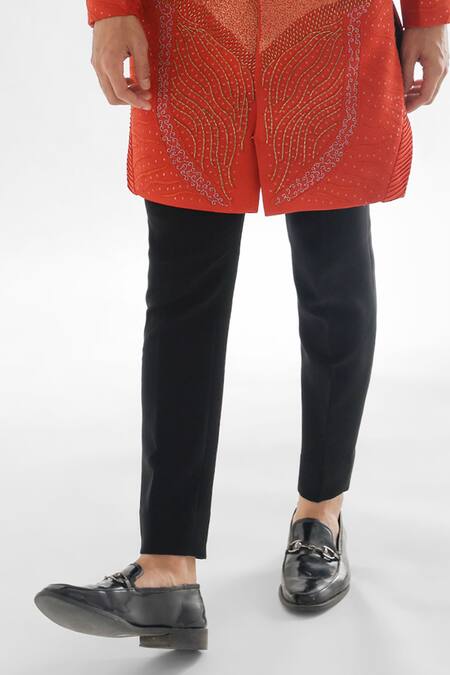 Buy_PAARSH_Orange Modal, Cotton Crystals, Mafiyaa Abstract Embellished Achkan With Pant _Online_at_Aza_Fashions