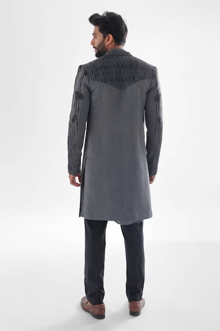 Shop PAARSH Blue Modal, Cotton, Satin Naval Floral Cutdana Embellished Achkan Pant Set at Aza Fashions Shop_PAARSH_Blue Modal, Cotton, Satin Naval Floral Cutdana Embellished Achkan Pant Set _at_Aza_Fashions