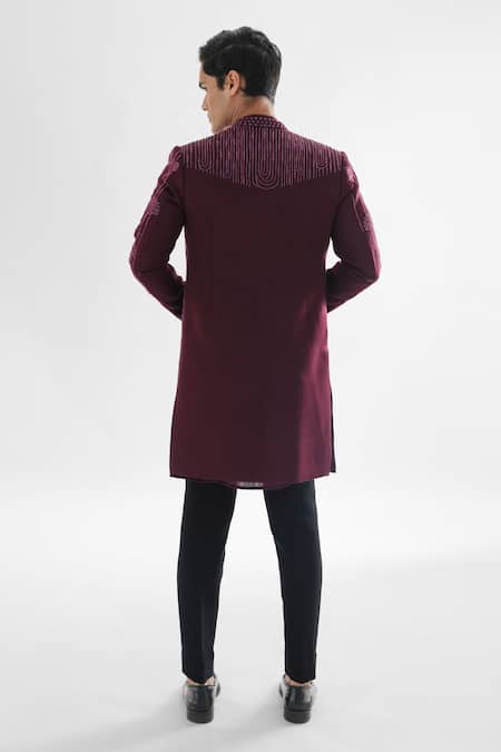 PAARSH Spruce Crystal Floral Embellished Achkan Pant Set 