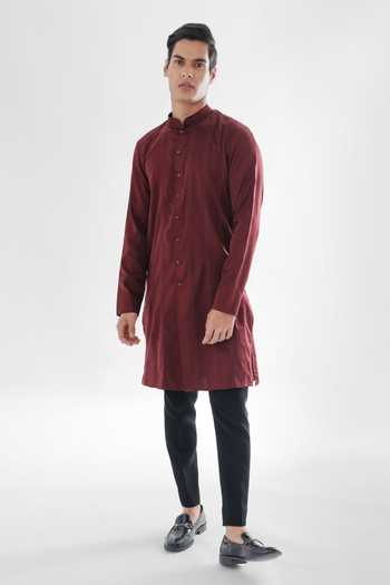 Buy PAARSH Brown Modal, Cotton Embroidery Phlox Straight Stichline Kurta And Pant Set at Aza Fashions Buy_PAARSH_Brown Modal, Cotton Embroidery Phlox Straight Stichline Kurta And Pant Set _at_Aza_Fashions