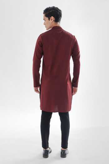 Shop PAARSH Brown Modal, Cotton Embroidery Phlox Straight Stichline Kurta And Pant Set at Aza Fashions Shop_PAARSH_Brown Modal, Cotton Embroidery Phlox Straight Stichline Kurta And Pant Set _at_Aza_Fashions