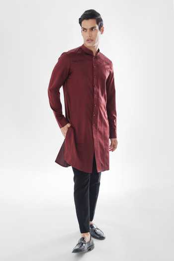 Buy PAARSH Brown Modal, Cotton Embroidery Phlox Straight Stichline Kurta And Pant Set Online at Aza Fashions Buy_PAARSH_Brown Modal, Cotton Embroidery Phlox Straight Stichline Kurta And Pant Set _Online_at_Aza_Fashions
