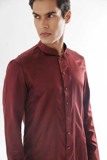 Shop PAARSH Brown Modal, Cotton Embroidery Phlox Straight Stichline Kurta And Pant Set Online at Aza Fashions Shop_PAARSH_Brown Modal, Cotton Embroidery Phlox Straight Stichline Kurta And Pant Set _Online_at_Aza_Fashions