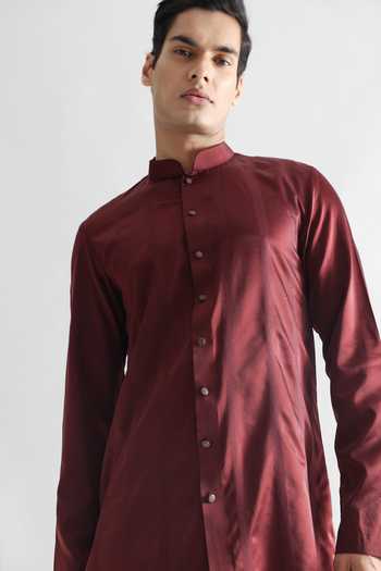 PAARSH Brown Modal, Cotton Embroidery Phlox Straight Stichline Kurta And Pant Set at Aza Fashions PAARSH_Brown Modal, Cotton Embroidery Phlox Straight Stichline Kurta And Pant Set _at_Aza_Fashions