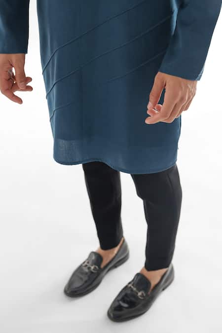 Shop_PAARSH_Blue Modal, Satin, Cotton Douse Pintuck Kurta And Pant Set _Online_at_Aza_Fashions