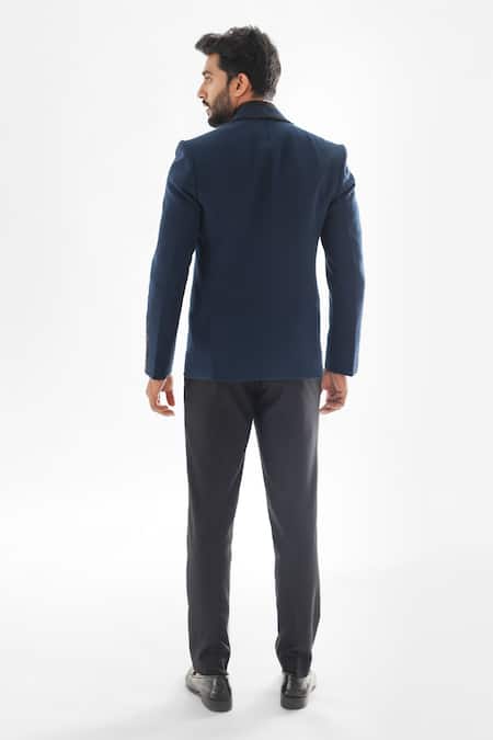 Shop_PAARSH_Blue Terrycloth Crystals, Embroidery Cutdana Embellished Tuxedo With Pant _at_Aza_Fashions
