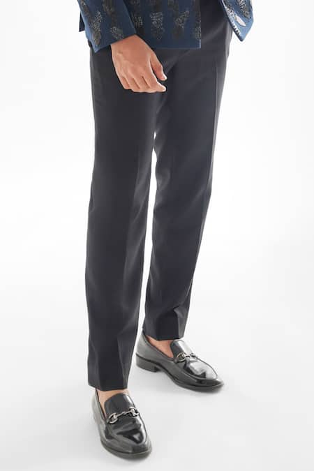 PAARSH_Blue Terrycloth Crystals, Embroidery Cutdana Embellished Tuxedo With Pant _Online_at_Aza_Fashions