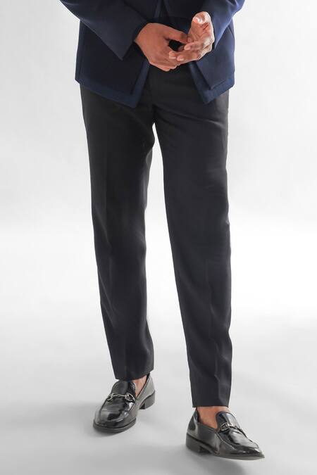 PAARSH_Blue Terrycloth Crystals, Embroidery Sunburst Embellished Tuxedo Set _Online_at_Aza_Fashions