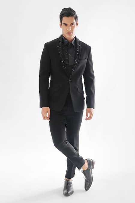 Paarsh Black Jacket And Pant Terrycott Suit Abstract Embellished Tuxedo With 