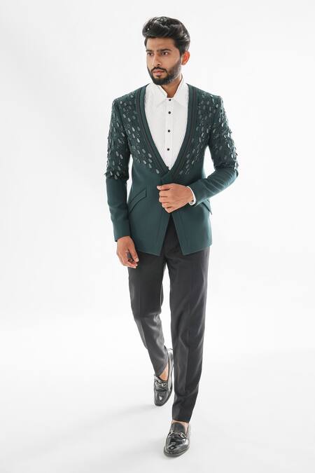 Paarsh Green Jacket And Pant Terrycott Suit Fabric Dew Tasselled Tuxedo With 