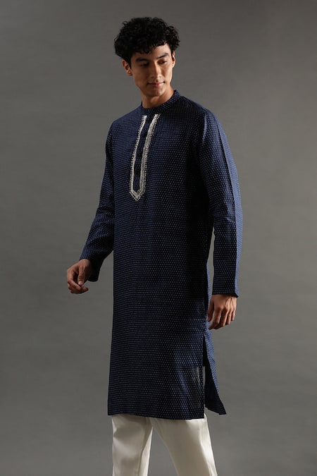 Buy Byb Premium Blue Linen Embroidery Polka Dots Print Kurta And Pyjama Set Buy_Byb Premium_Blue Linen Embroidery Polka Dots Print Kurta And Pyjama Set