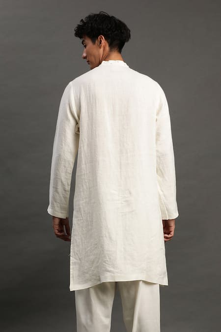 Shop_Byb Premium_Off White Linen Pearls Kurta And Pyjama Set _at_Aza_Fashions