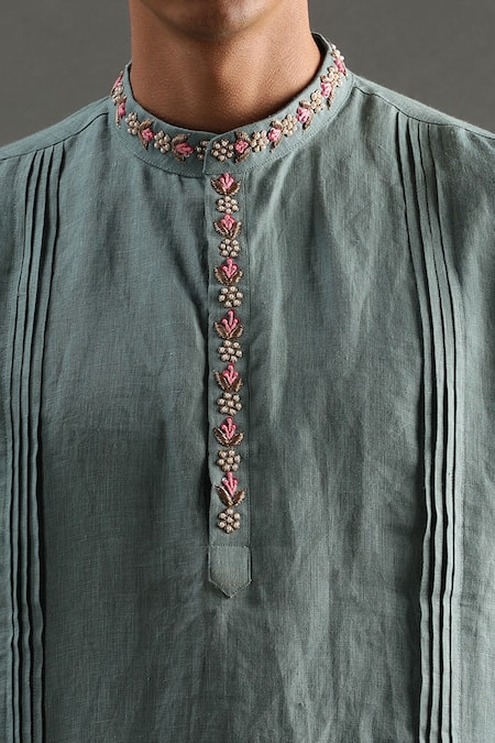 Buy Byb Premium Blue Linen Zari Placket Zardosi Embroidered Kurta And Pyjama Set Online at Aza Fashions Buy_Byb Premium_Blue Linen Zari Placket Zardosi Embroidered Kurta And Pyjama Set _Online_at_Aza_Fashions