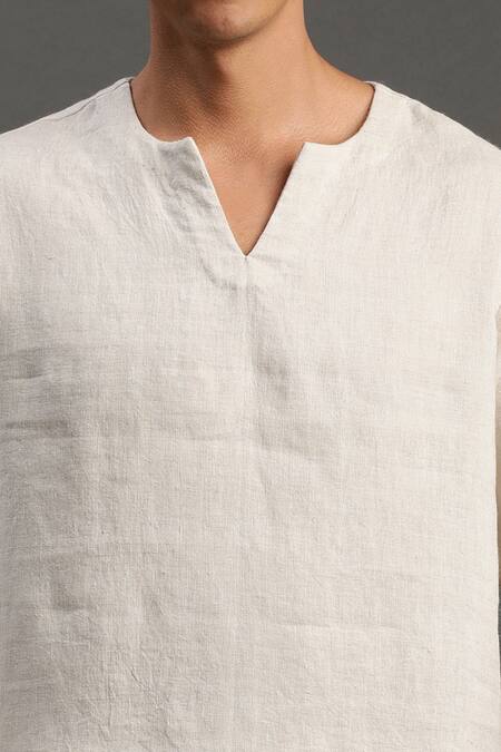 Buy_Byb Premium_Red Linen Notched Neck Kurta And Joggers Set _Online_at_Aza_Fashions