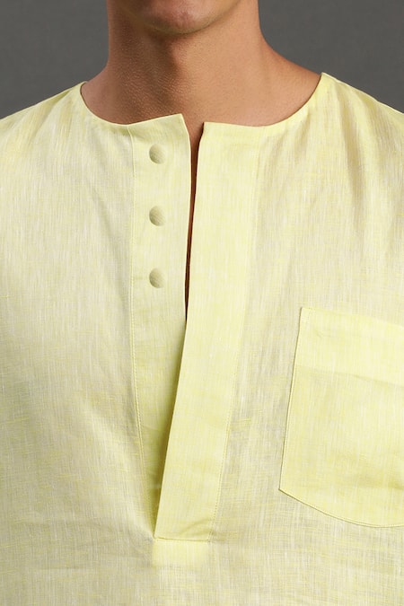 Buy Byb Premium Yellow Linen Solid Short Kurta Online at Aza Fashions Buy_Byb Premium_Yellow Linen Solid Short Kurta _Online_at_Aza_Fashions