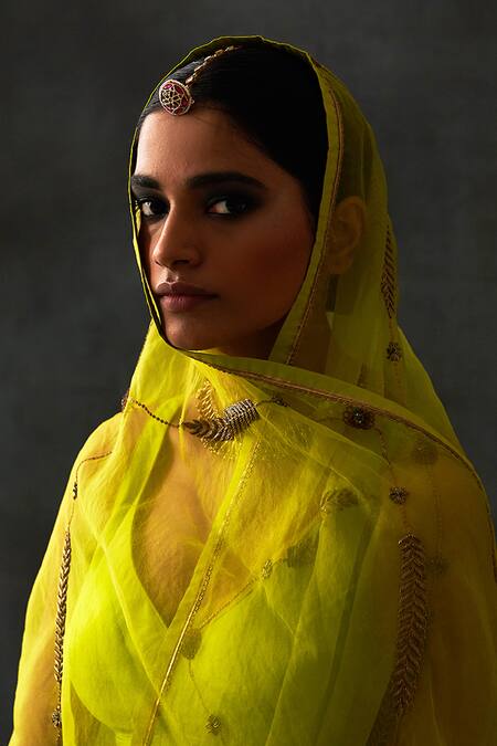 Buy Nishar Ahmed Yellow And Habutai Silk And Organza Embroidery Aari & Dori Saree Online at Aza Fashions Buy_Nishar Ahmed_Yellow And Habutai Silk And Organza Embroidery Aari & Dori Saree_Online_at_Aza_Fashions