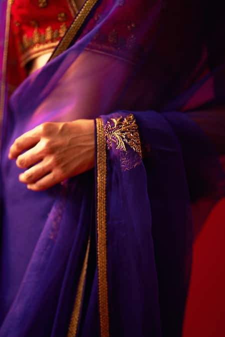 Nishar Ahmed_Purple Silk, Organza Zari, Embroidery Floral Butti Saree_Online_at_Aza_Fashions