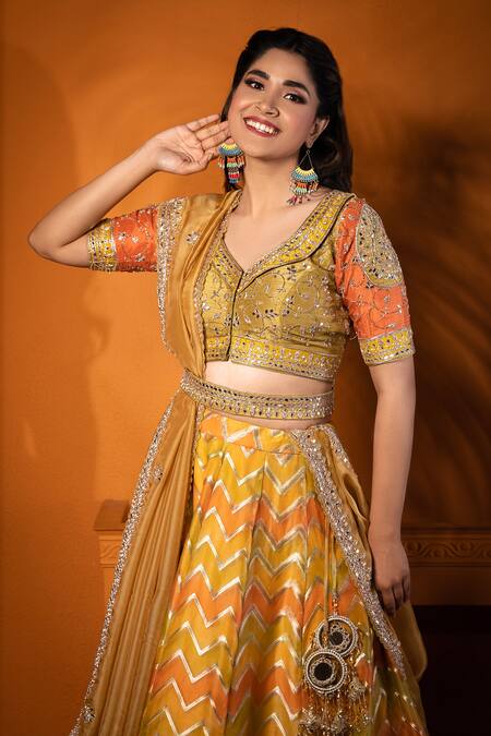 Shop Yellow Embroidered A Line Lehenga Party Wear Online at Best Price |  Cbazaar