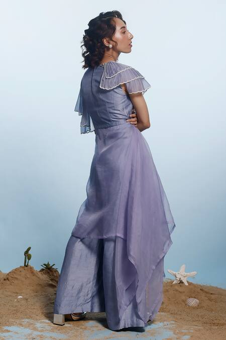 Eclat By Prerika Jalan Pearl Scalloped Applique Draped Top With Pant 