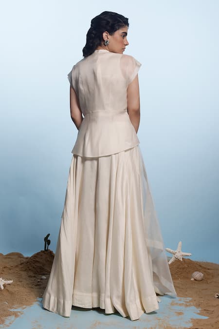 Eclat By Prerika Jalan Ombre Pearl Embellished Peplum Jacket Pant Set 