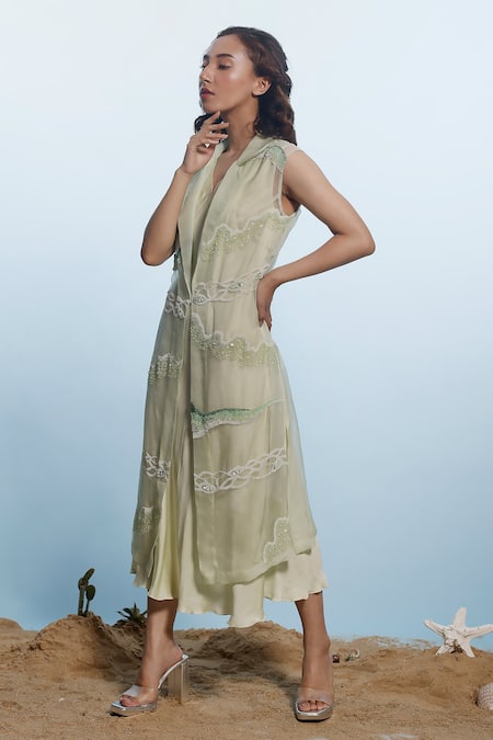 Eclat By Prerika Jalan Ombre Cutdana Embellished Jacket & Dress Set 