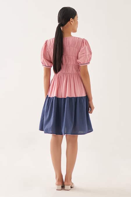 Cross A Line Bella Cotton Linen Smocked Dress 