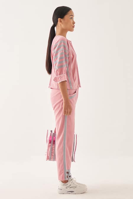 Buy_Cross A Line_Pink Cotton, Linen Round Neck Bine Shirt _Online_at_Aza_Fashions