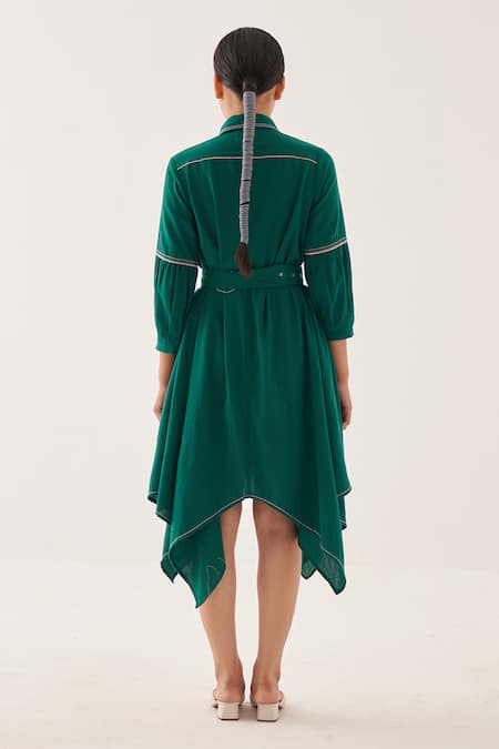 Cross A Line Crooked Nale Cotton Linen Shirt Dress 