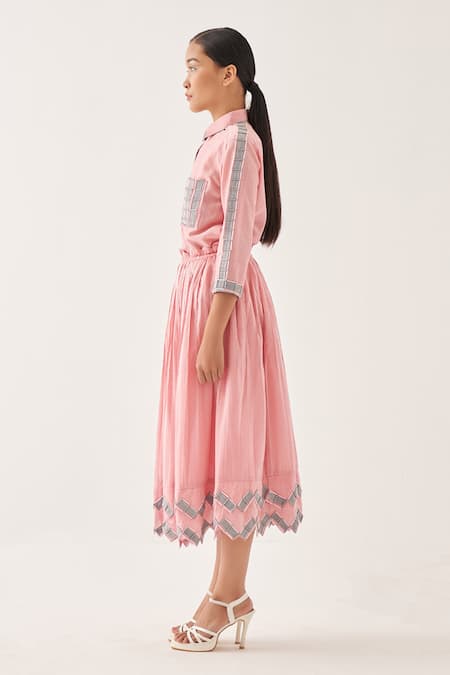 Buy_Cross A Line_Pink Cotton, Linen Collared Scryte Shirt _Online_at_Aza_Fashions