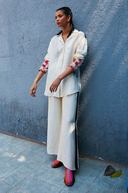 SVA by Sonam & Paras Modi Linen Placement Embroidered Shirt & Pant Set 