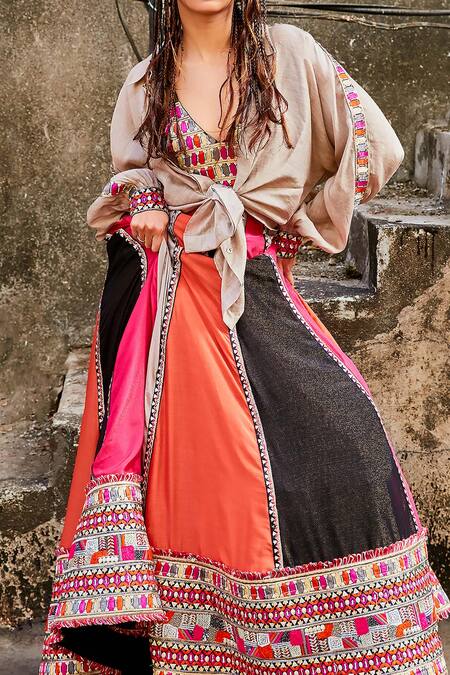 Sva By Sonam & Paras Modi Multi Color Shimmer Crepe Embellished Thread Colorblock Lehenga And Shirt Set Online at Aza Fashions Sva By Sonam & Paras Modi_Multi Color Shimmer Crepe Embellished Thread Colorblock Lehenga And Shirt Set_Online_at_Aza_Fashions