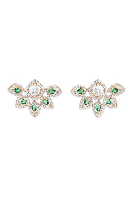 Sica Jewellery_Green Crystals Emerald Cubic Zirconia Embellished Stud Earrings _Online_at_Aza_Fashions