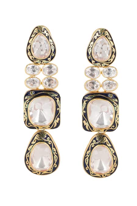 Sica Jewellery_Blue Diamonds, Crystals Meenakari Moissanite Polki Embellished Necklace Set _Online_at_Aza_Fashions