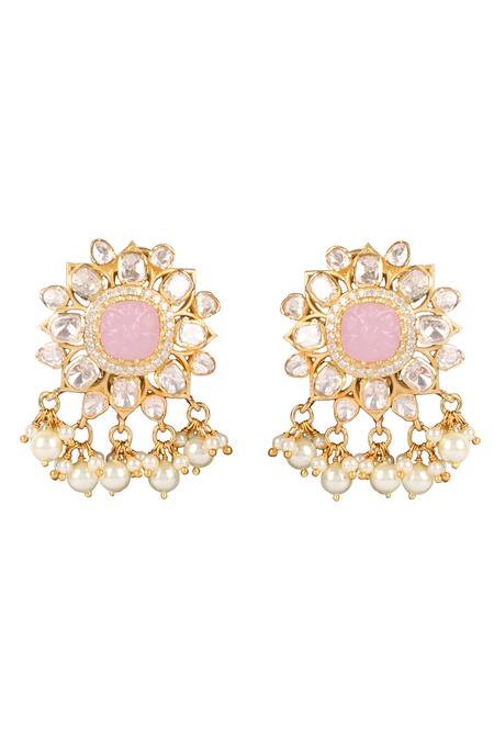 Buy Sica Jewellery Pink Zari, Diamonds Rose Quartz Embellished Long Necklace Set Online at Aza Fashions Buy_Sica Jewellery_Pink Zari, Diamonds Rose Quartz Embellished Long Necklace Set _Online_at_Aza_Fashions