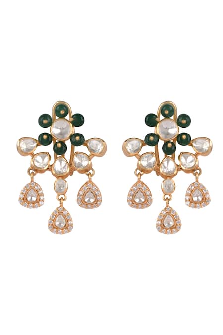 Shop Sica Jewellery Green Zari, Diamonds Moissanite Polki And Stones Embellished Necklace Set at Aza Fashions Shop_Sica Jewellery_Green Zari, Diamonds Moissanite Polki And Stones Embellished Necklace Set _at_Aza_Fashions