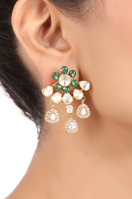 Sica Jewellery Green Zari, Diamonds Moissanite Polki And Stones Embellished Necklace Set Online at Aza Fashions Sica Jewellery_Green Zari, Diamonds Moissanite Polki And Stones Embellished Necklace Set _Online_at_Aza_Fashions