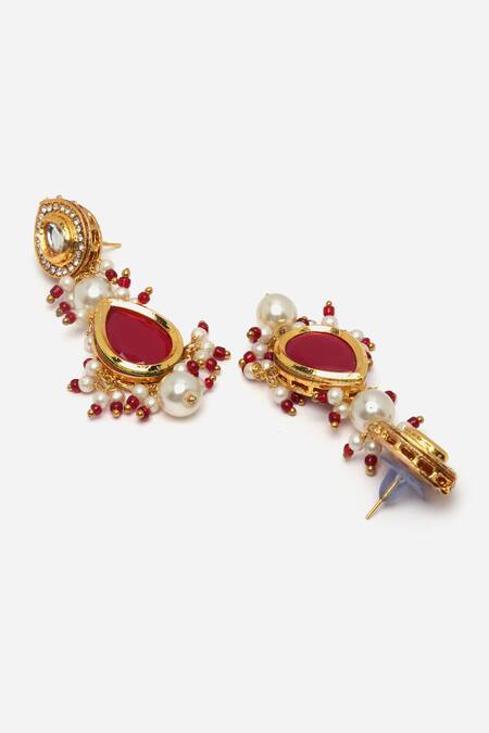 Buy Dugran By Dugristyle Red Pearls, Fabric Flowers Tear Drop Embellished Dangler Earrings Online at Aza Fashions Buy_Dugran By Dugristyle_Red Pearls, Fabric Flowers Tear Drop Embellished Dangler Earrings _Online_at_Aza_Fashions