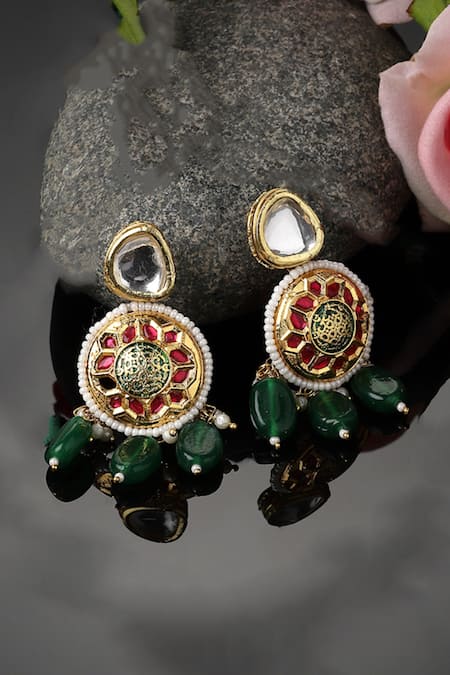 Dugran By Dugristyle Kundan & Natural Stone Embellished Earrings 