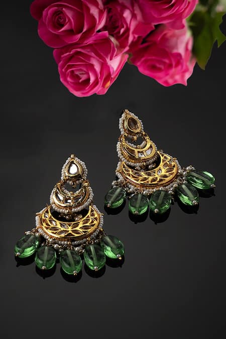 Dugran By Dugristyle Kundan & Natural Stone Embellished Chandbalis 